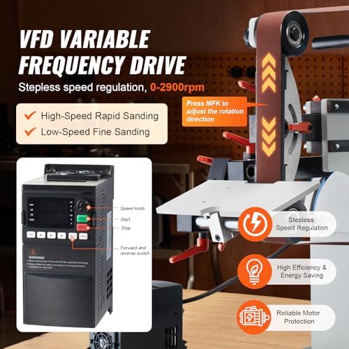 VEVOR Belt Grinder Sander, 72 x 2-Inch Variable Speed Belt Polisher with VFD, 1500W Knife Sharpener with 3 Grinding Moulds & 3PCS Sanding Belts for Metalworking, Compatible with 72"- 82 * 2" Belts