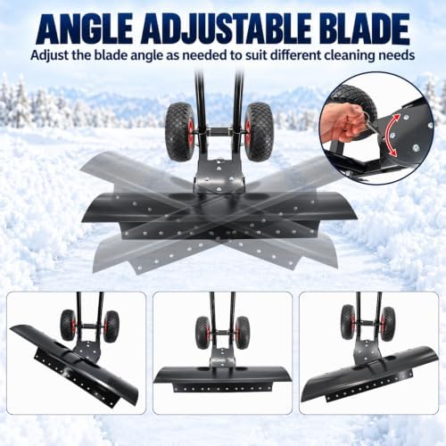 29x16.5 in Snow Shovel with Wheels Heavy Duty Snow Shovel Pusher and Plow