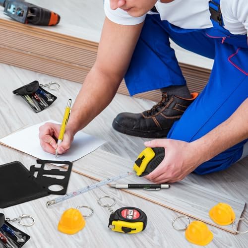 72 Pcs Mini Screwdriver Tape Keychain Set Multitool Pen Card Father's Gifts Bulk Mini Tool Set for Adult Men Dad (Yellow,Black)