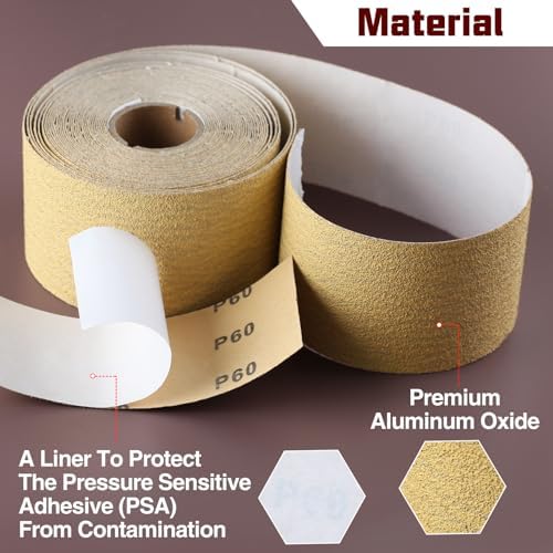 SPEEDWOX 60 Grit Sandpaper Roll Self Adhesive PSA Stickyback Sand Paper 2-3/4" Wide 10 Yard Long Sandpaper Sheets for Automotive & Woodworking Air File Long Board Sanders Metal Plastic Sanding Blocks