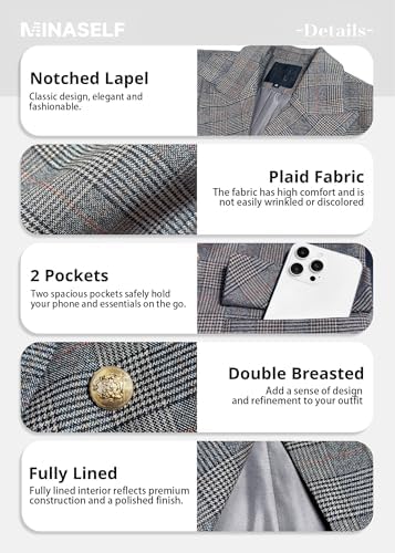 Mina Self 2026 Women's Fall Tweed Blazer Plaid Jacket Business Casual Coat