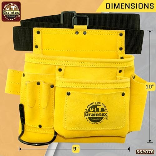 Graintex 5 Pocket Suede Leather Tool Belt/Bag, Multipurpose Leather Tool Belt for Women and Men, Ideal for Construction, Electrician, Handymen, Carpenter, Gardening Pouch & DIY Projects