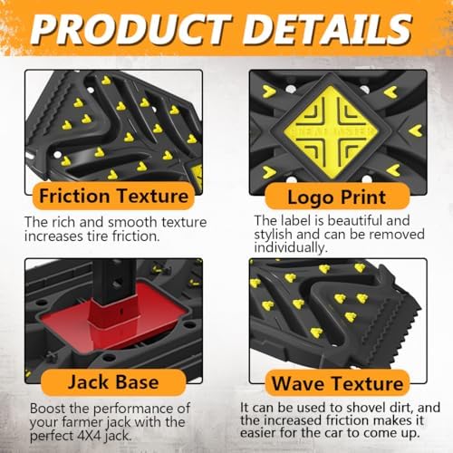 Traction Boards Recovery Boards (Pair) – 42″ × 14″ PA66 Off-Road Tracks with 34 High-Strength Contrasting-Color Spikes, Flip-Shovel & Jack-Base Design, Tow Strap – Sand, Mud, Snow 4×4 SUV ATV Truck