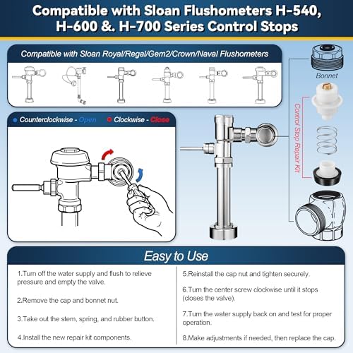 Screwdriver Control Stop Repair Kit, Compatible with Sloan, Replacement Parts Compatible with Sloan Flushometers H-540, H-600 & H-700 Series Control Stops (1 Pack,1")