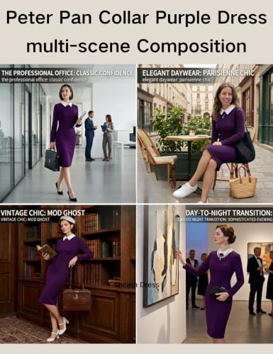 Aphratti Women's Peter Pan Collar Sheath Dress with Sleeves Business Office Wear to Work Professional Outfits
