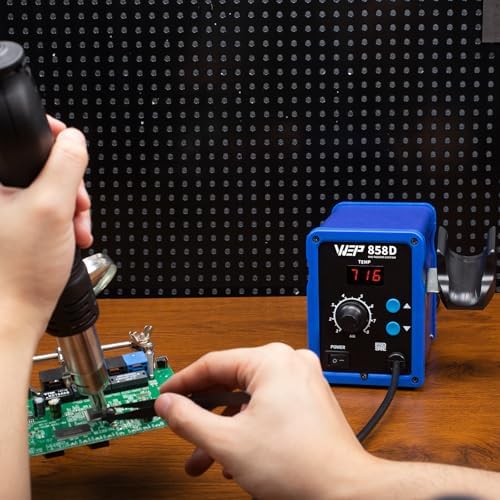 WEP 858D Hot Air Rework Soldering Station with Temperature Control, Adjustable Air Volume, Digital Display for SMD Soldering with 4 Extra Hot Air Nozzles