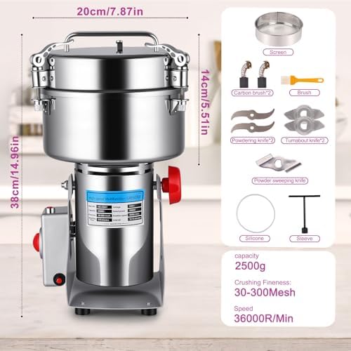 Grain Mill, 2500g High-Capacity Stainless Steel flour mill, 270° Swing for Easy Operation, Perfect for Kitchen & Coffee Shop to Grind Grains and Corn Efficiently