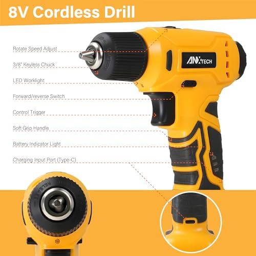 Drill Set, Tool Kit with 8V Power Cordless Drill, Household Repair Tool for Men Women, 154 Piece for Home, Car, Garage, Portable Toolbox Storage Case