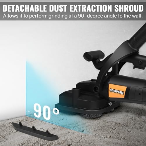 4-Head Concrete Grinder with Handle, Auxiliary Wheels & Dust Shround