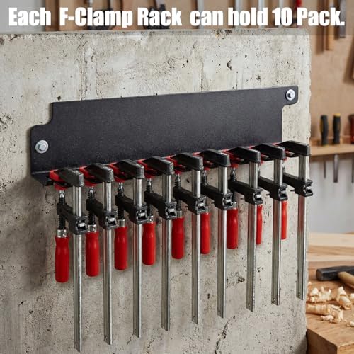 LEIFIDE 6 Pack F-Clamp Rack Black Help to Store Heavy Duty Clamps 16'' Long Stainless Steel Clamp Holder Pre-Drilled 16 inch on Center for Mounting to Wall Stud Workshop Organizer and Storage