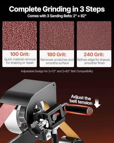 VEVOR 1500W 2HP Belt Sander Grinder, 2" x 82" Variable Speed Belt Grinder for Metalworking, 3 in 1 Belt Sander Polisher with 3 Grinding Moulds & Flat Platen Tool Rest for Knife Making