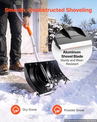 VEVOR Snow Shovel for Driveway 17" Wide Plastic Shovel with D-Grip Handle
