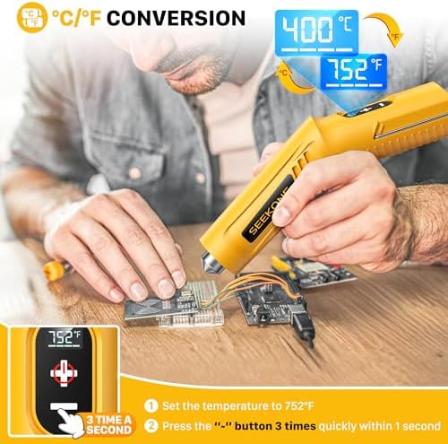 SEEKONE Mini Cordless Heat Gun with 4-Temp Settings for Crafts, 3d printing