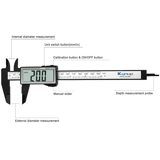 Kynup Caliper Measuring Tool, Digital Caliper Outside Micrometer with Large Screen, Caliper Tool for Mechanics, Jewelers, Woodworkers, Inch and Millimeter Conversion (6Inch)