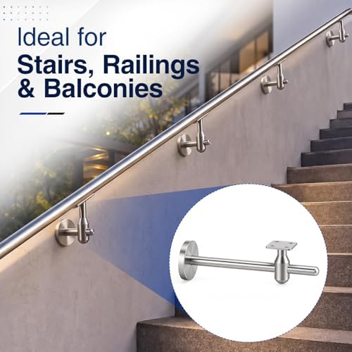 Flutesan 5 Pack 8.27 Inch Handrail Brackets | 304 Stainless Steel Adjustable Stair Railing Brackets with Wrench, Indoor/Outdoor Banister Support for DIY Installation
