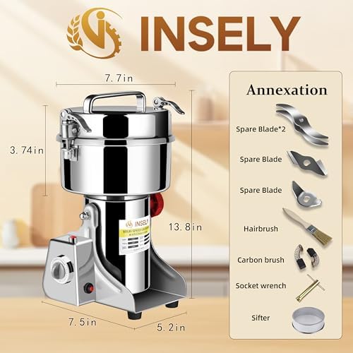 1000g Grain Mill Grinder High Speed Food Grain Mill Stainless Steel Seeds Flour Wheat Nut Spices Corn & Seasonings Dry Grinder Electric Machine Grinder for Kitchen