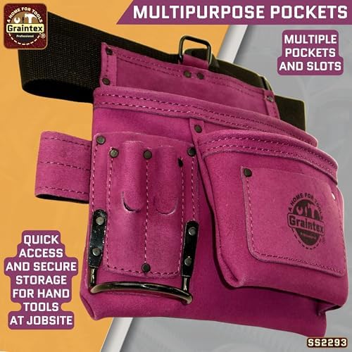 Graintex 5 Pocket Suede Leather Tool Belt/Bag, Multipurpose Leather Tool Belt for Women and Men, Ideal for Construction, Electrician, Handymen, Carpenter, Gardening Pouch & DIY Projects