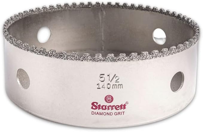 Starrett Diamond Grit Hole Saw 5-1/2" Dia, 1-5/8" Cutting Depth | Ideal For Drilling Small Diameter Holes, 5/8-18 Thread Size, A2/A10 Arbor Type, Silver, KD0512-N