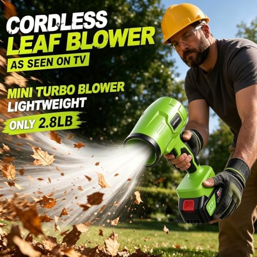 Handheld Leaf Blower as seen on TV, 990,000 RPM Cordless Leaf Blower with 2 Batteries and Charger, Blowers for Lawn Care, Patio, Leaves Dust, Snow, Car, Home(Green)