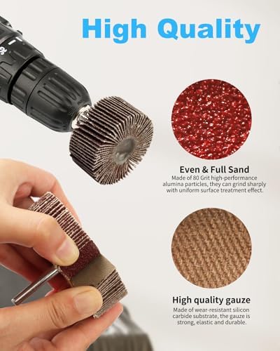 Rocaris 96 Pack 1/4" 80 Grit Abrasive Flap Wheel Sander Set