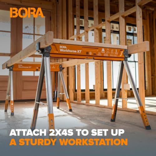 BORA Workhorse XT Saw Horses 2 Pack Adjustable Folding Heavy Duty Sawhorse
