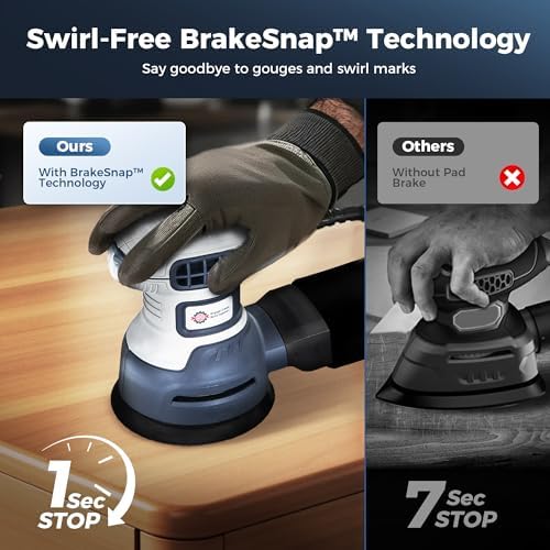 Orbital Random Sander Tool, 6 Variable Speeds With Dust Bag, 360W, Palm Hand Sander For Woodworking, 13000 Rpm Small Handheld Electric Sander With Vacuum Dust Collector For Wood
