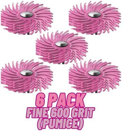 Dedeco Sunburst Radial Bristle Discs 6-Pack - 7/8" Curved 4-Ply Mounted Discs - Pink 600 Grit (Fine, Pumice) - Aluminum Oxide for Polishing & Finishing
