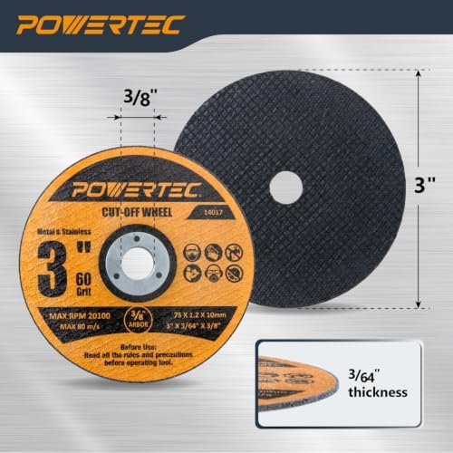 POWERTEC 3" Cut-Off Wheels, 100 PK, 3/8" Arbor (14017-P2)