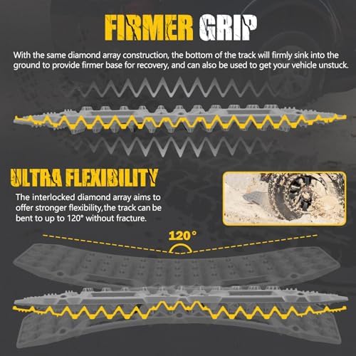 BUNKER INDUST Off Road Traction Boards, Pair Recovery Tracks Traction Mat for 4x4 Truck Jeep Mud, Snow, Sand Ramp-Grey Emergency Tire Traction Pads (Gen 10th)