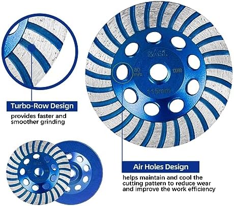 SALI 4.5 Inch 5pcs Concrete Grinding Wheels 27 Turbo Diamond Segments 5/8-11 Arbor Diamond Grinding Wheel Fit for Paint, Epoxy, Mastic Coating Removal