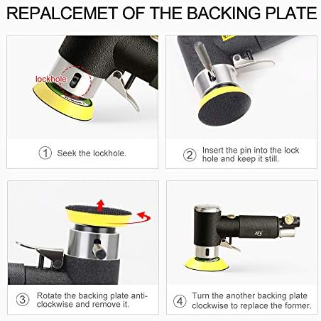 1/2/3 Inch Random Orbital Air Sander, Mini Pneumatic Sander for Auto Body Work, High Speed Air Powered Polisher with 15 Polishing Buffing Pads,18 Sandpapers
