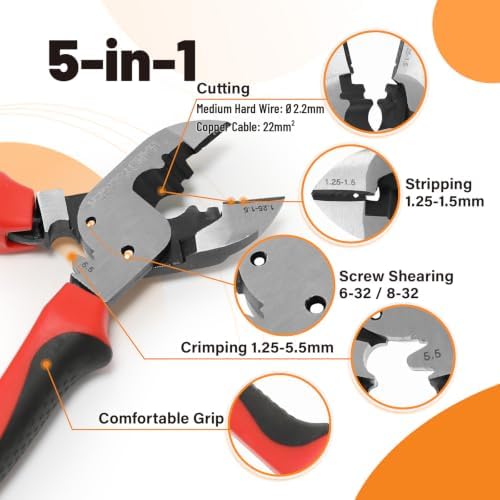 7" 5 in 1 Diagonal Cutting Pliers, CR-V Wire Cutter