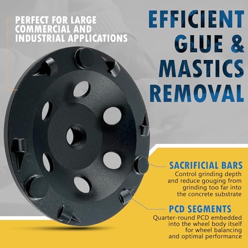 5" PCD Grinding Wheel for Epoxy, Glue, Mastic Removal, 6 Segments with Bar
