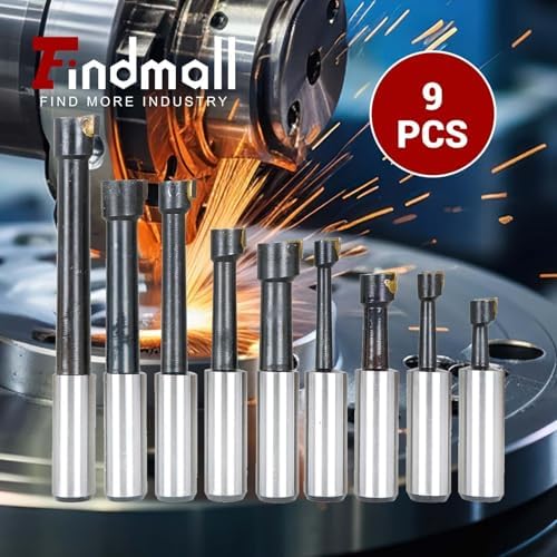 findmall 2 Inch Boring Head R8 Shank Boring Tool Set 9pcs 1/2" Carbide Bar