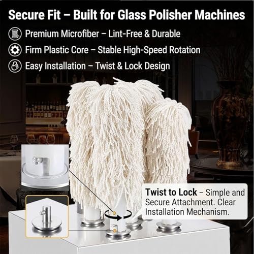 Commercial Electric Glass Polisher Replacement Brushes, Soft Bristle Brush for Wine Glass Polishing, Microfiber Polishing Head Brush Head for Glassware Polishing Machine,8 Pcs(2 Small+6 Large