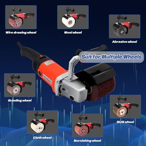 HIGHTOP 1400W Handheld Burnishing Polisher Machine, 110V Electric Sander Polisher with 4 Non-woven Burnishing Wheels (60# 120# 240# 320#) for Wood Stainless Steel Polishing