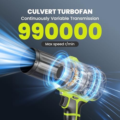 Cordless Leaf Blower with 2 Batteries & Charger - 990,000 RPM Electric Handheld Blower, Lightweight for Lawn, Yard, Patio, Garden Care - Light Green