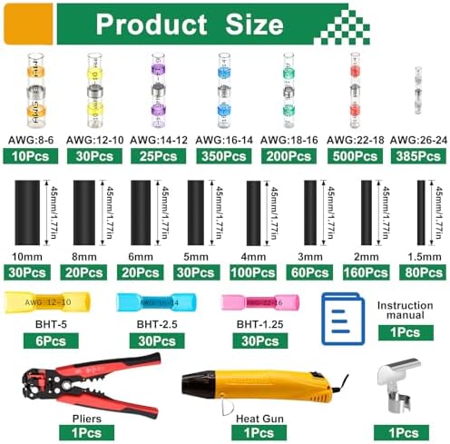 2066PCS Ultimate All-in-One Heat Shrink Solder Seal Wire Connectors Kit: Waterproof Solder Stick Butt Connectors, Heat Gun & Wire Stripper for Automotive, Marine & Electrical Projects Automotive