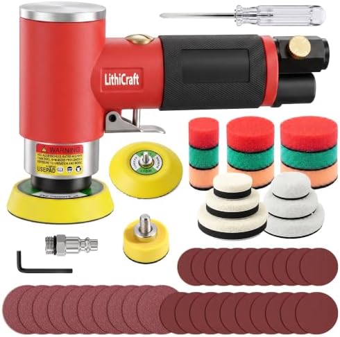 1/2/3 Inch Random Orbital Air Sander, Mini Pneumatic Detail Sander High Speed Air Powered Dual-Action Polisher, Hook & Loop Sanding Discs & Pads Kit for Auto Body Work, Metal, Wood