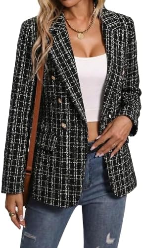 Mina Self 2026 Women's Fall Tweed Blazer Plaid Jacket Business Casual Coat