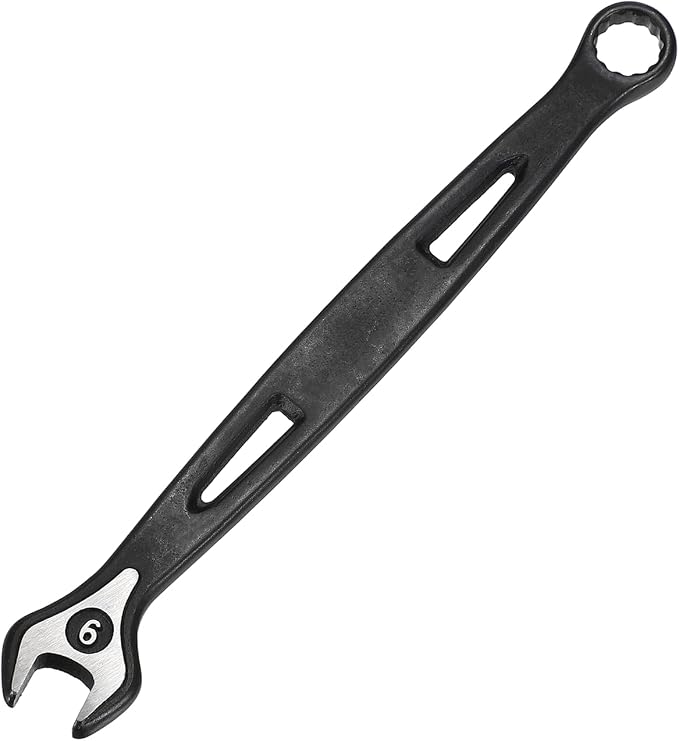 HARFINGTON Combination Wrench 9mm Metric Extra Long 12-Point Box and Open End Carbon Steel Double Ended Industrial Grade Spanner for Automotive Furniture Machinery DIY Repair, Black