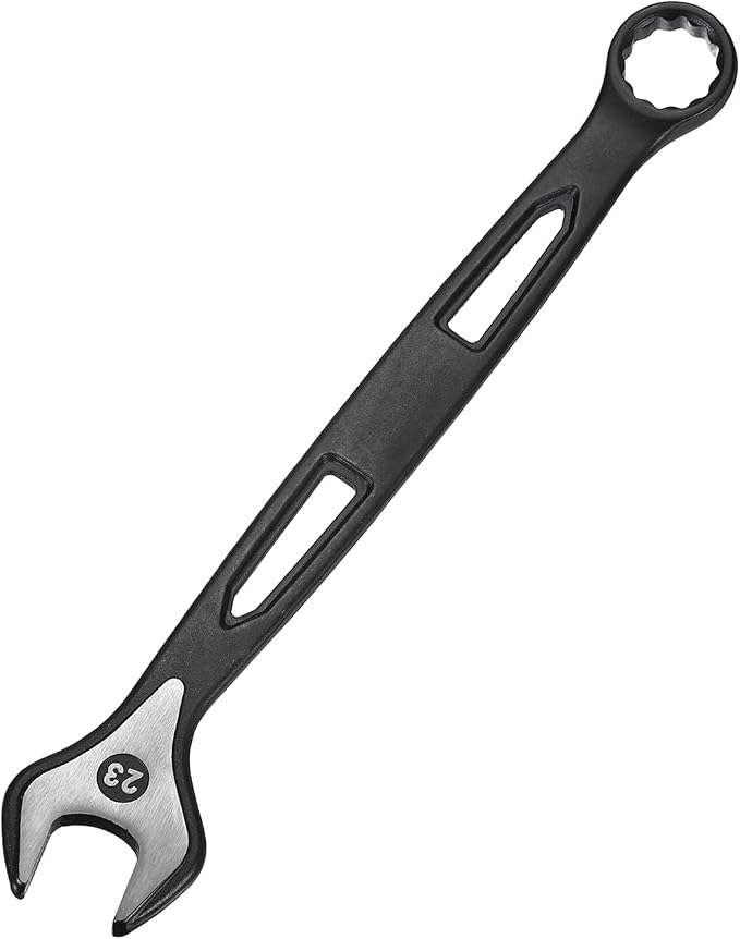 HARFINGTON Combination Wrench 23mm Metric Extra Long 12-Point Box and Open End Carbon Steel Double Ended Industrial Grade Spanner for Automotive Furniture Machinery DIY Repair, Black