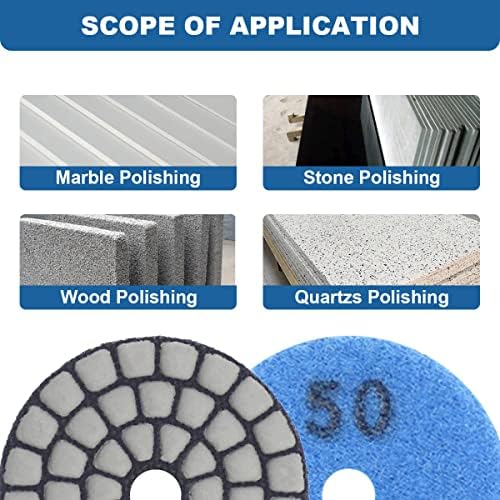 2 Inch Diamond Polishing Pads with 7Pcs Dry Wet Granite Stone Polish Pad Kit for Drill，50-3000 Grit Polishing Pad (7Pcs Dry Pads+1 Drill Adapter)
