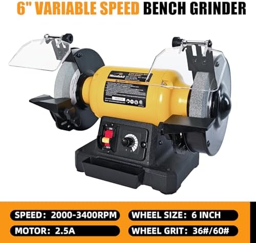 Woodskil 6" 2.5A Variable Speed Bench Grinder for Sharpening,2000–3400 RPM