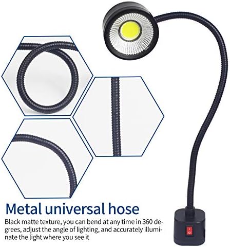 Led Magnetic Work Light 300mm Flexible Gooseneck lamp 500 Lumens 120 Volt for Sewing Machine Lathe Milling Drill Press Industrial Lighting