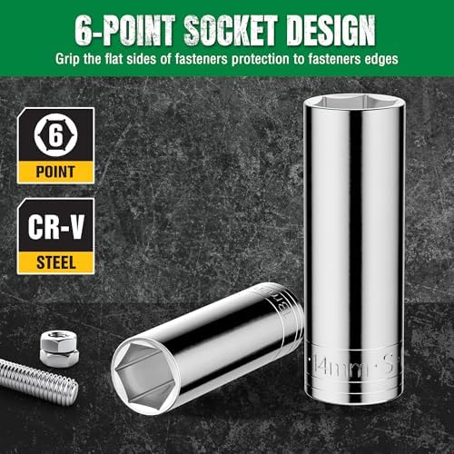 SK Tools USA 1/4"Drive Socket Set, Deep Metric Sockets, 13-Piece 4-15mm | 6 Point, SuperKrome Finish, Premium CR-V Steel, with Storage Rail