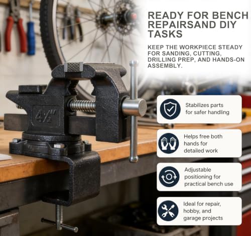 4.5 Inch Bench Vise, Heavy Duty Cast Steel Table Vice for Workbench, 270° Swivel Base Utility Vise with Anvil, Clamp on Vise for Woodworking, Metalworking, DIY