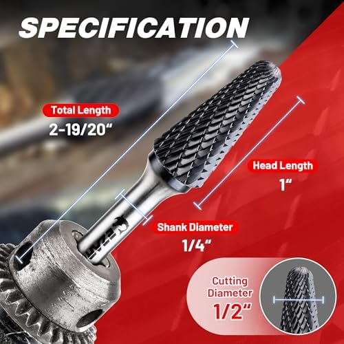 EZARC AlCrN Carbide Rotary Burr Bit, SL-5 Double Cut, 1/4-Inch Shank