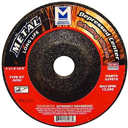 Mercer Industries 624010 - 4" x 1/4" x 5/8" Type 27 Long Life Grinding Wheels for Metal (25 pack)