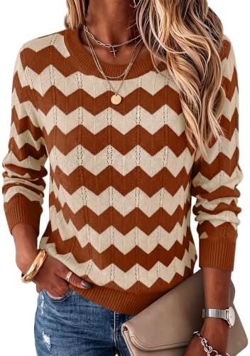Womens Sweaters Crew Neck Long Sleeve Casual Fall Outfits Fashion Clothing